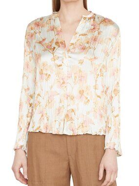 Vince Flora Cream Peach Crushed Pleated Blouse Size Large